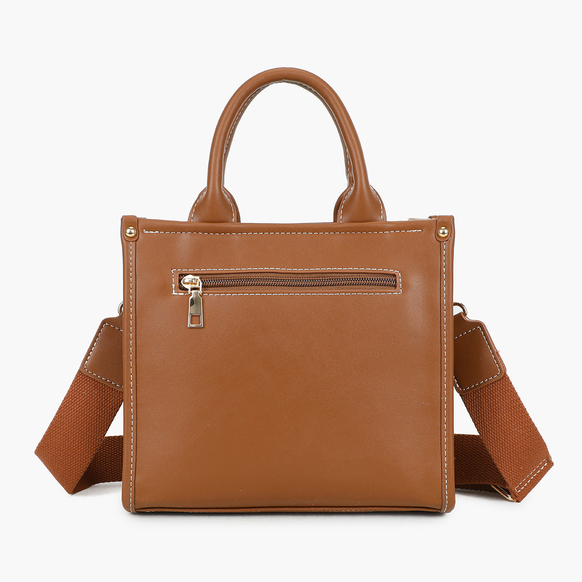 Sac porté main bi-matière camel