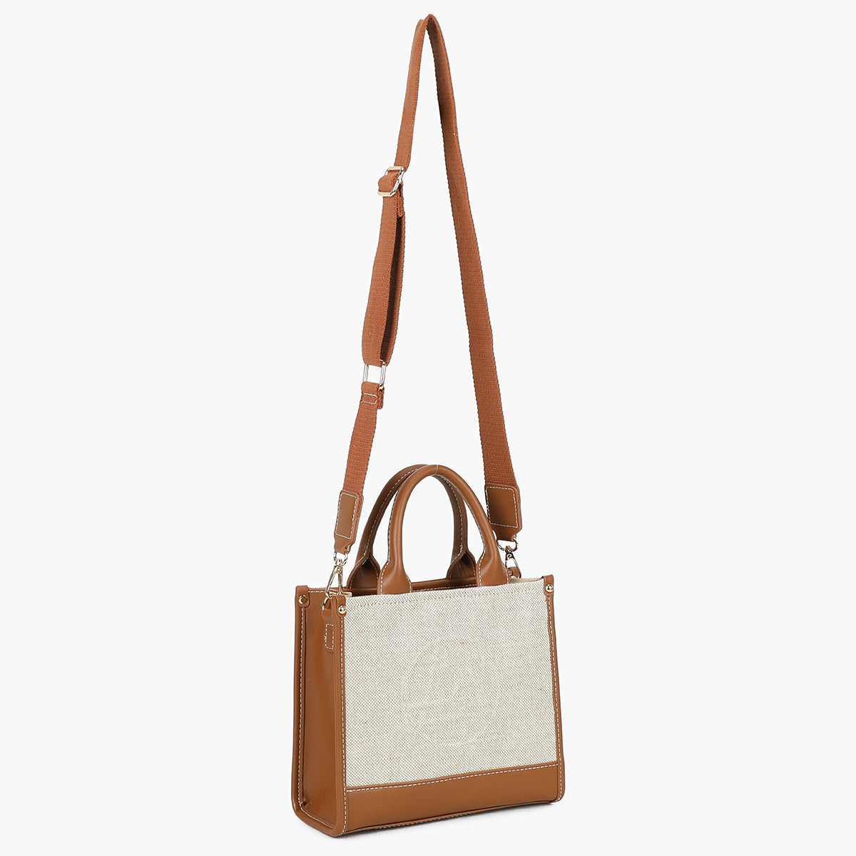 Sac porté main bi-matière camel