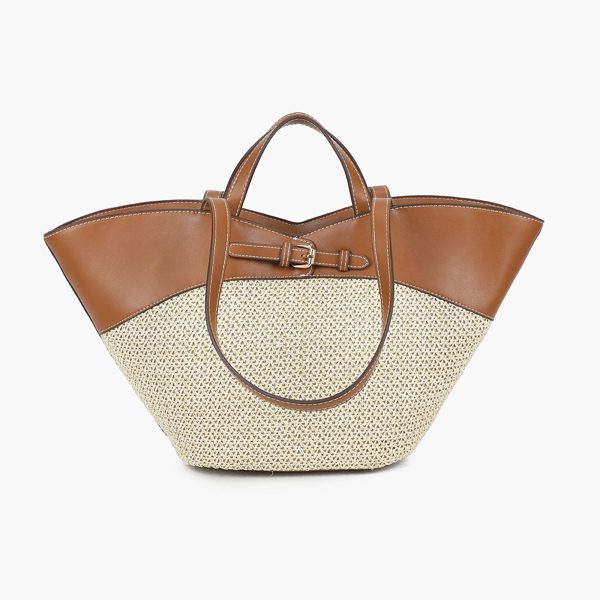 Grand cabas bi-matière camel et beige