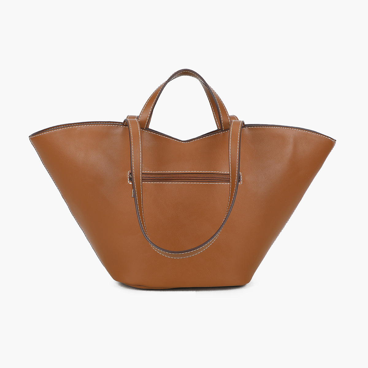 Grand cabas bi-matière camel et beige