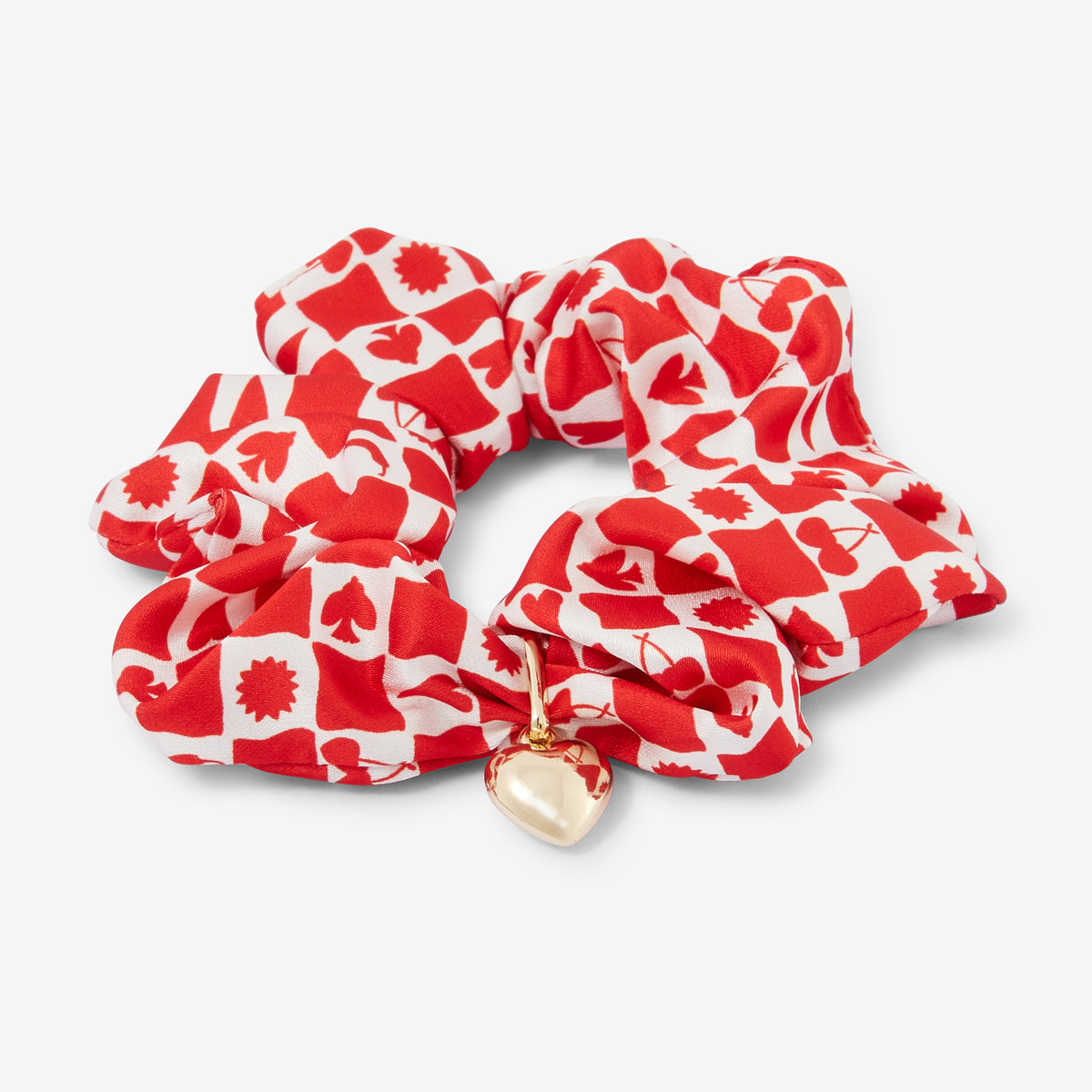 Chouchou à carreaux rouge et blanc pendentif cœur