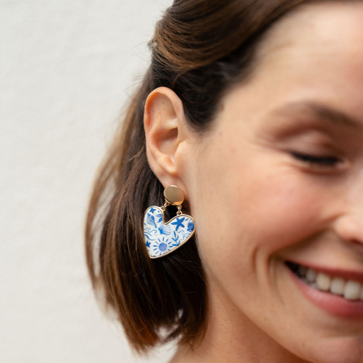 Boucles d’oreilles cœurs nacrés Balagane imprimé oiseaux