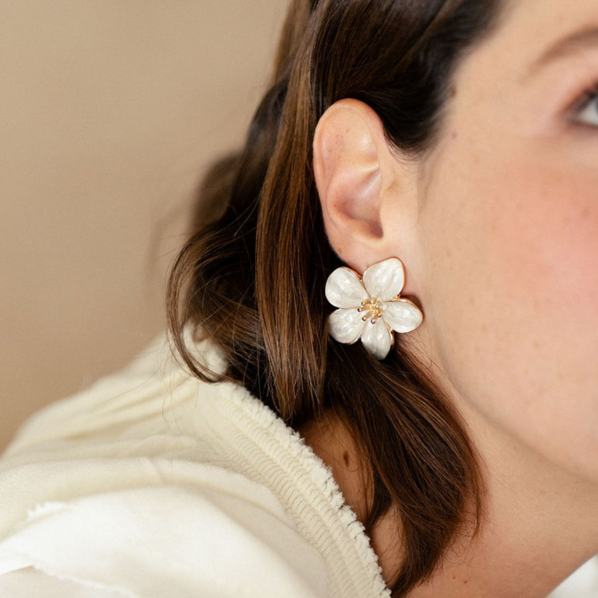 Boucles d'oreilles clips - fleurs ivoire