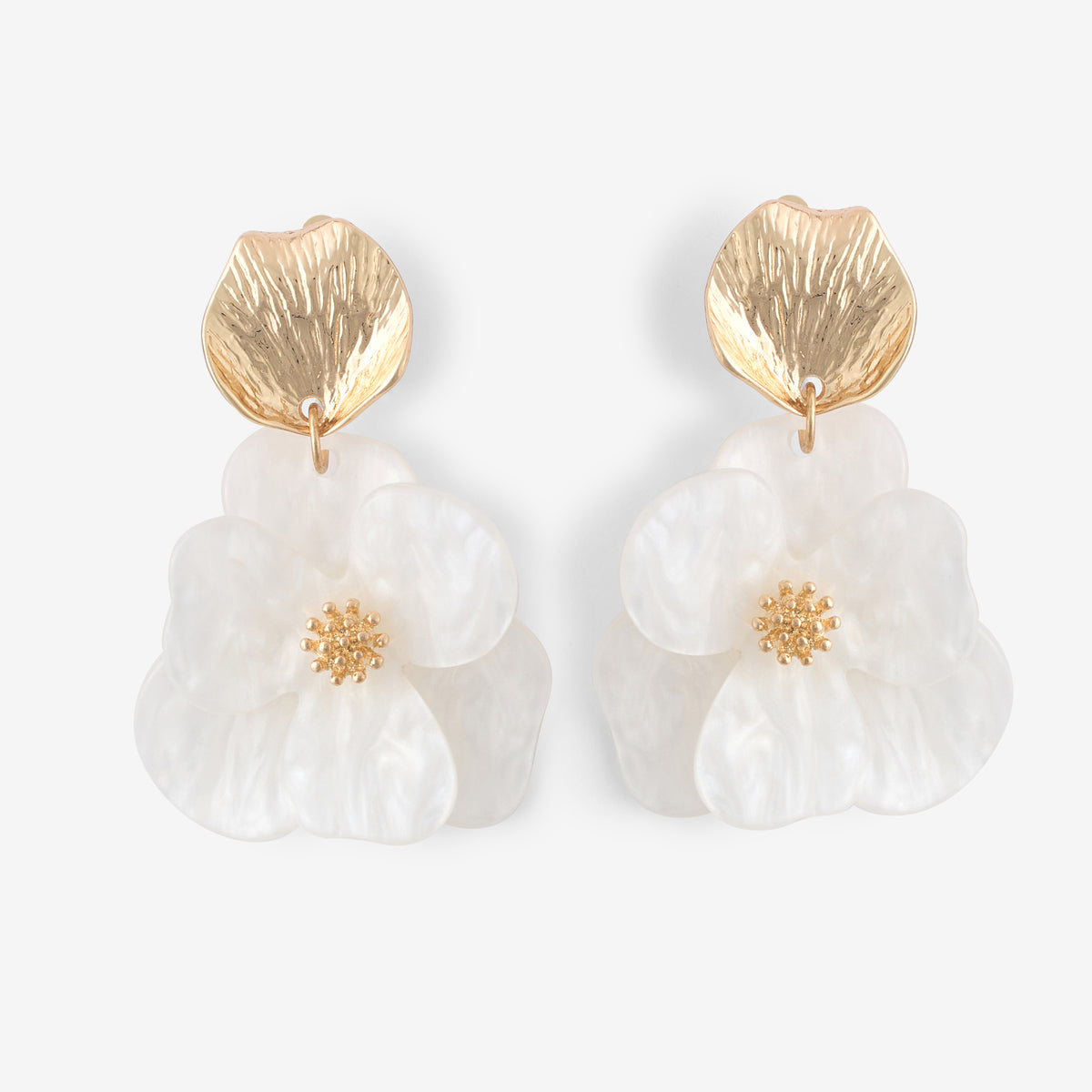 Boucles d'oreilles clips - fleurs blanches