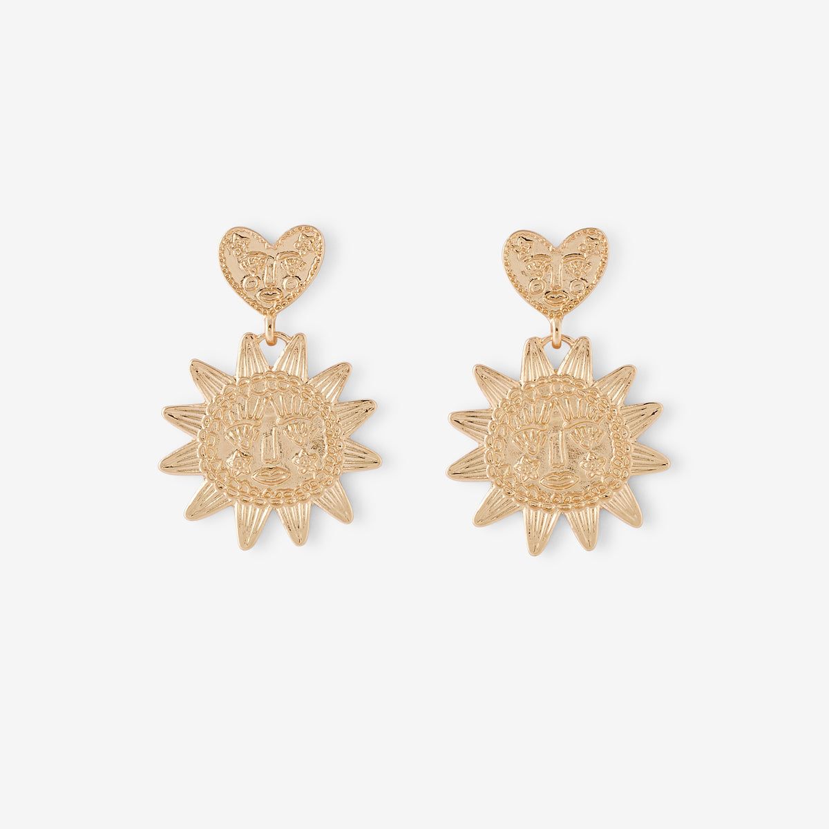 Boucles d'oreilles cœur et soleil doré