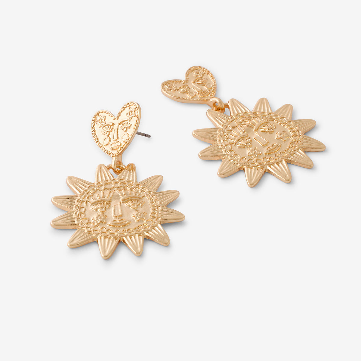 Boucles d'oreilles cœur et soleil doré