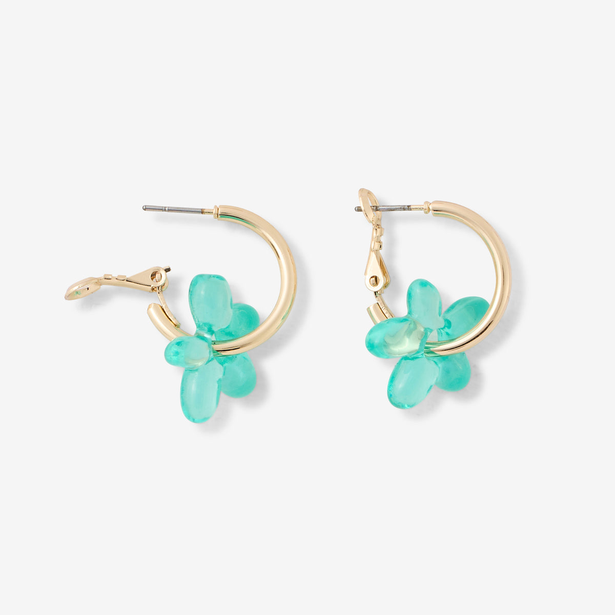 Créoles fleurs en résine bleues