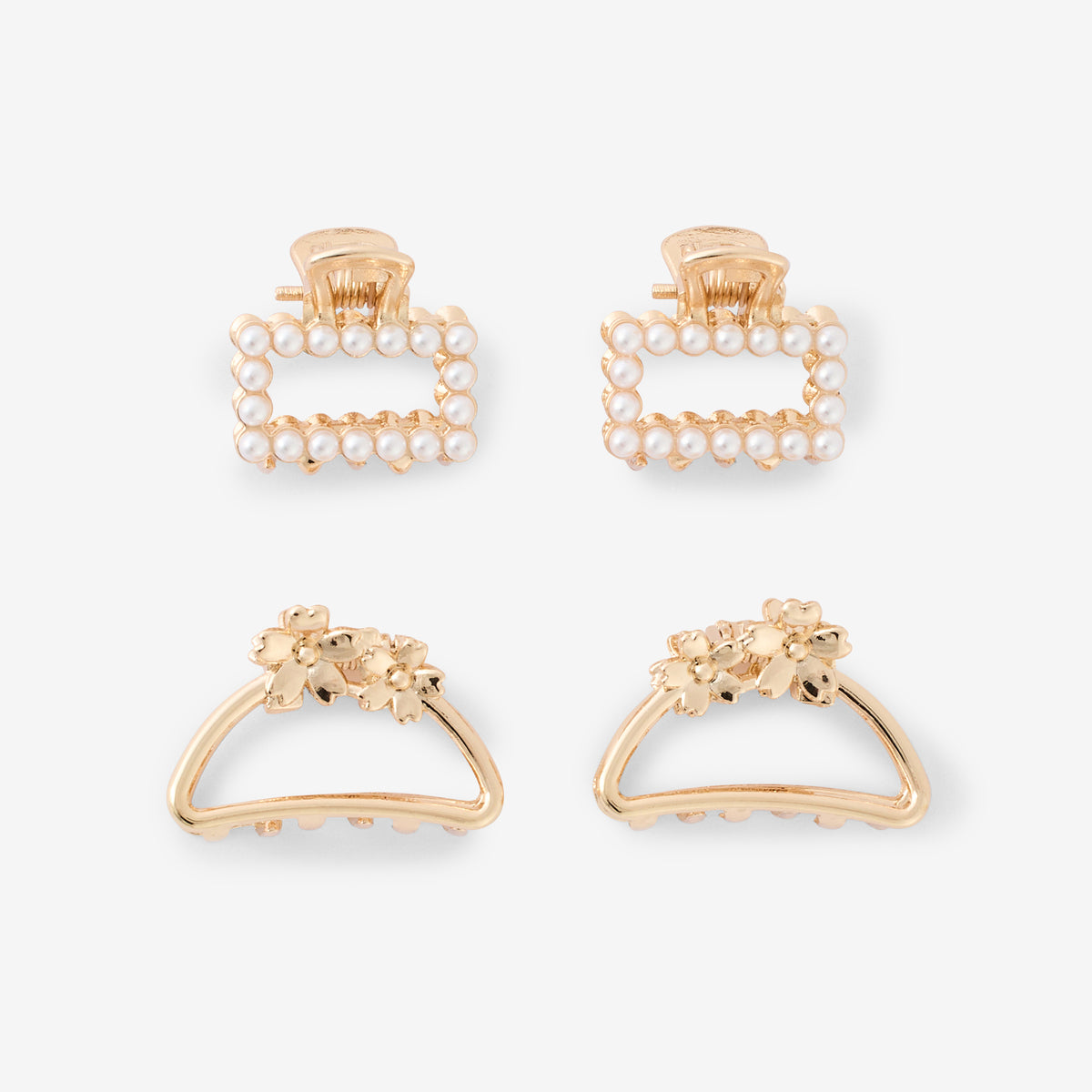 Set de 4 pinces à cheveux dorées perles et fleurs