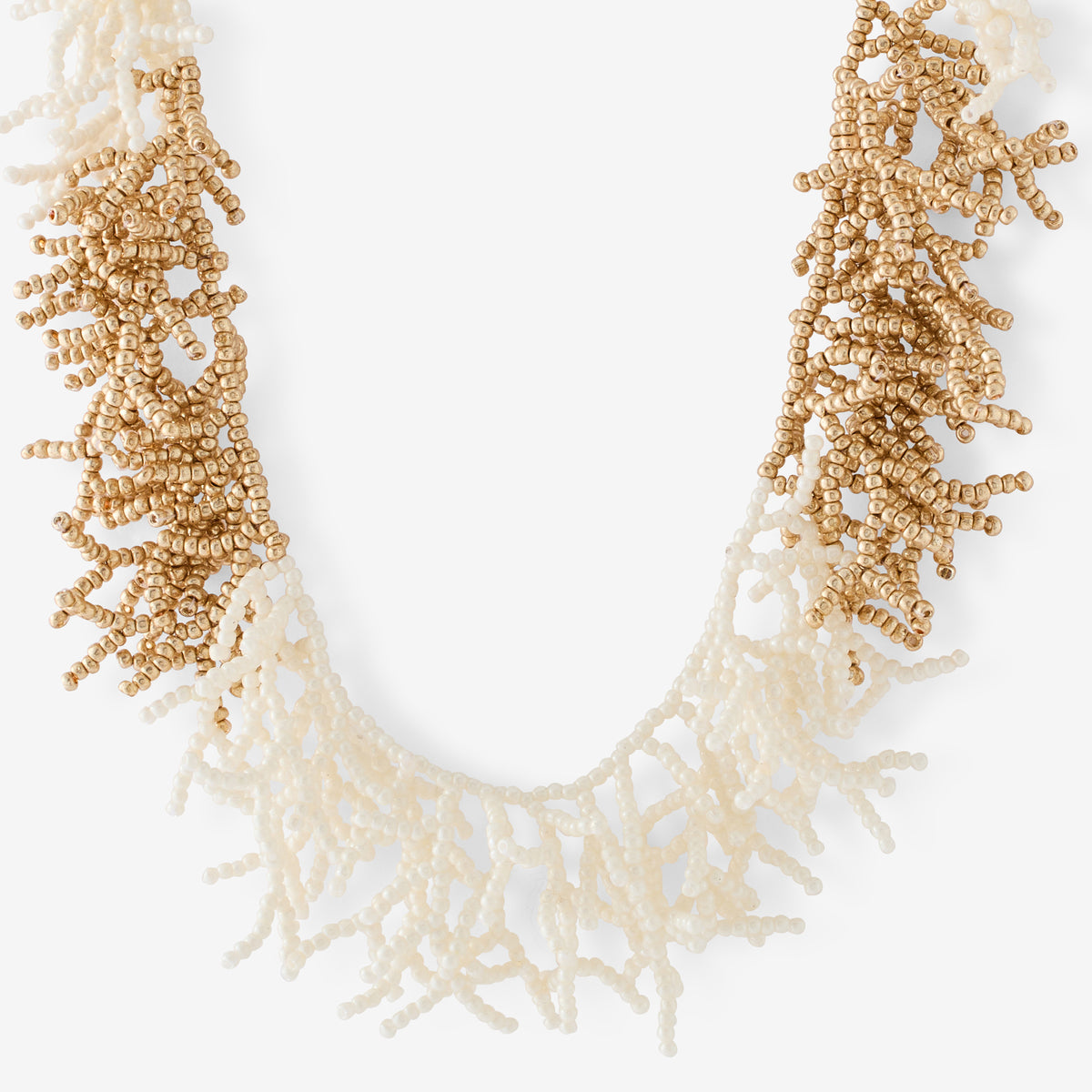 Collier corail perles de rocaille blanc et doré