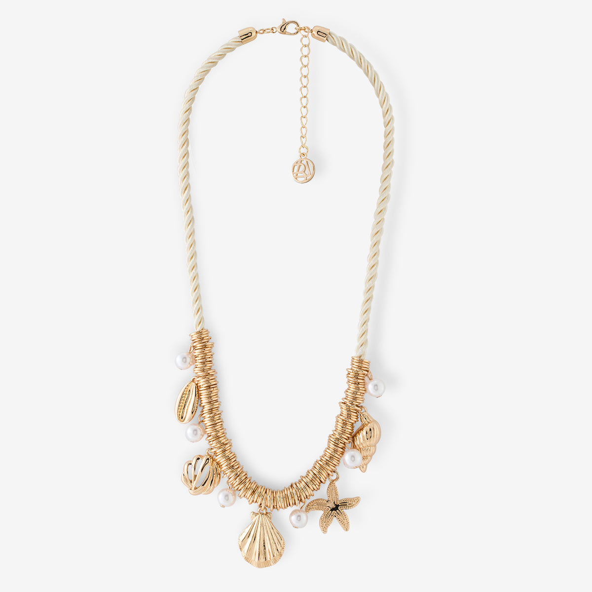 Collier cordon coquillages blanc et doré