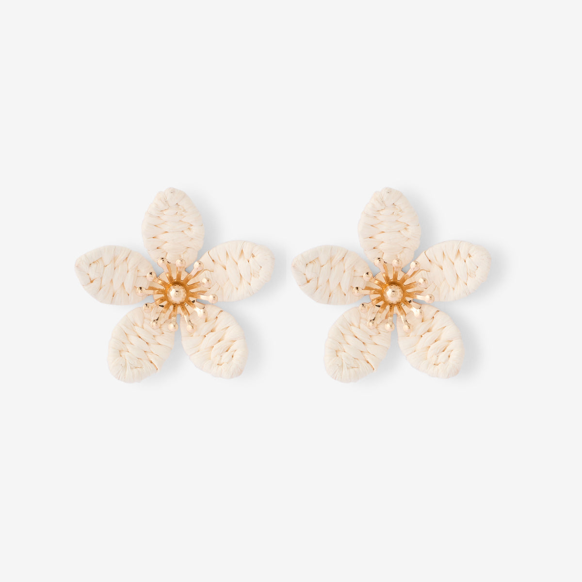 Boucles d'oreilles fleurs en raphia ivoire