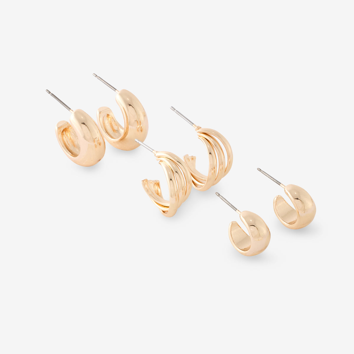 Set de 3 petites créoles dorées