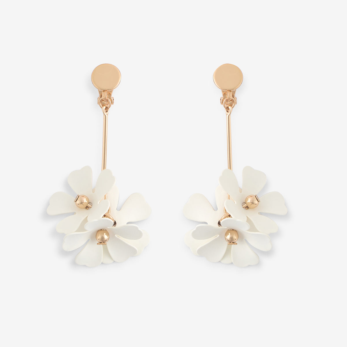 Boucles d'oreilles clips - Longues à fleurs blanches