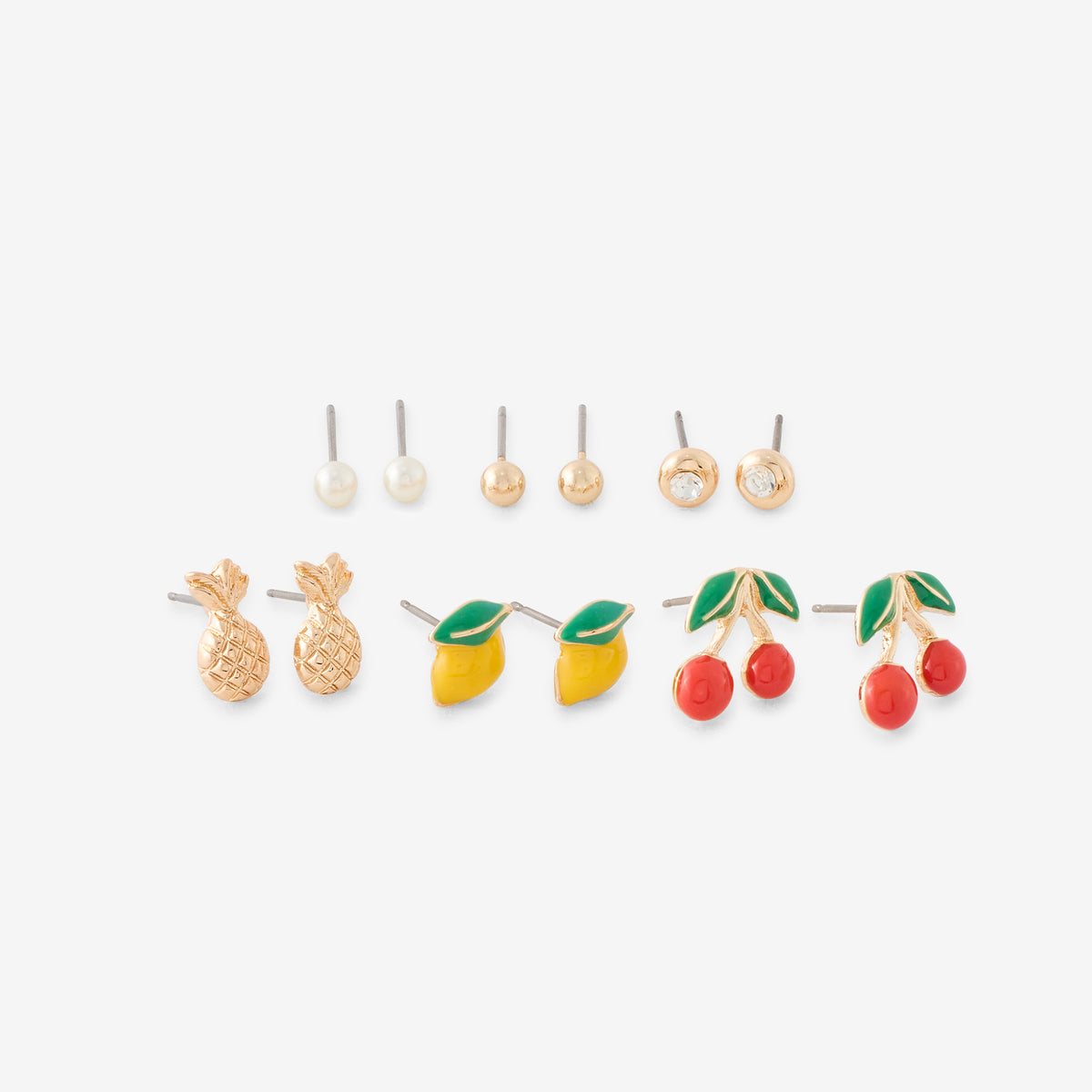 Set de 6 paires de puces d'oreilles fruits