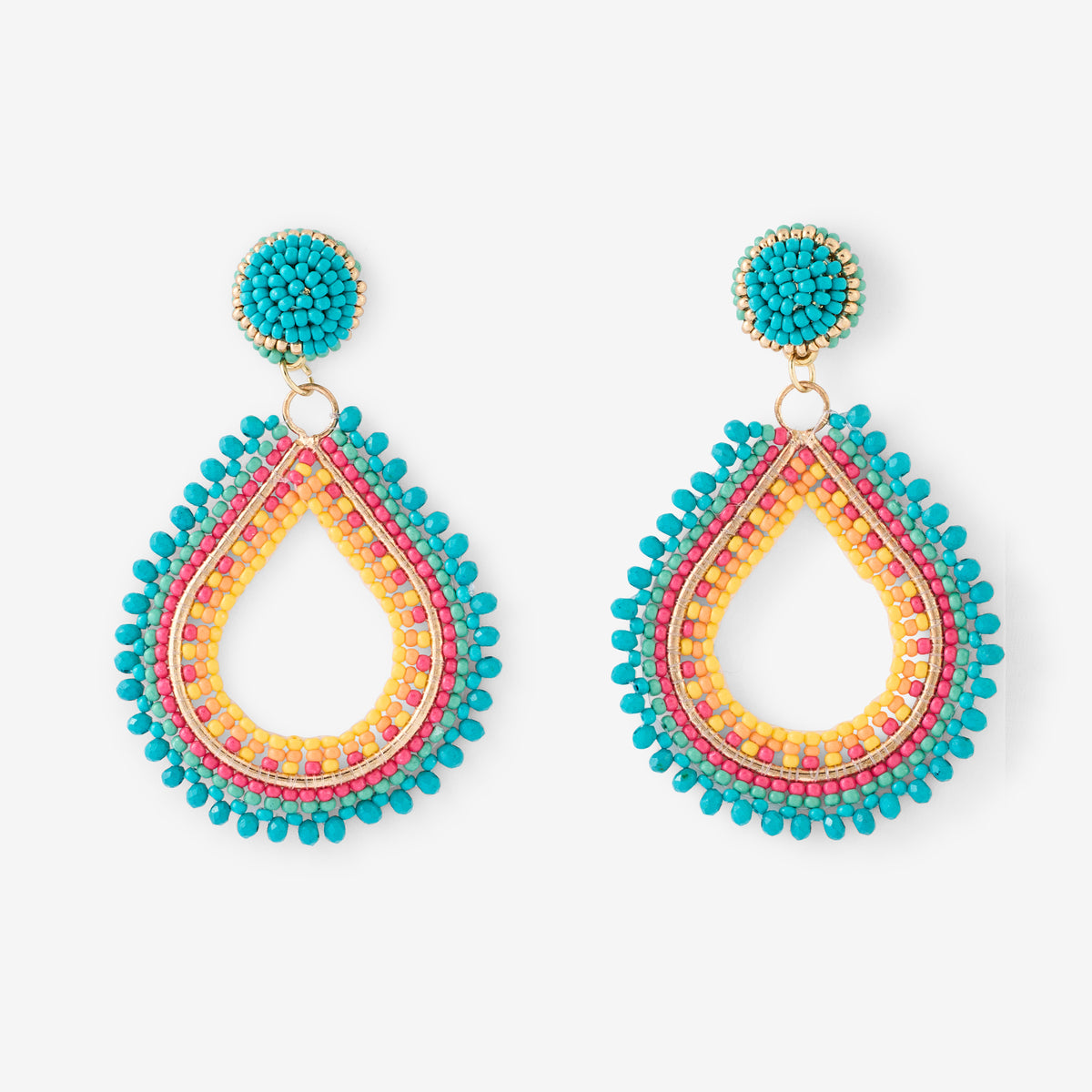 Boucle d'oreilles goutte perle de rocaille bleu et orange