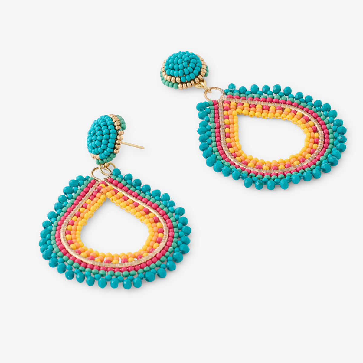 Boucle d'oreilles goutte perle de rocaille bleu et orange