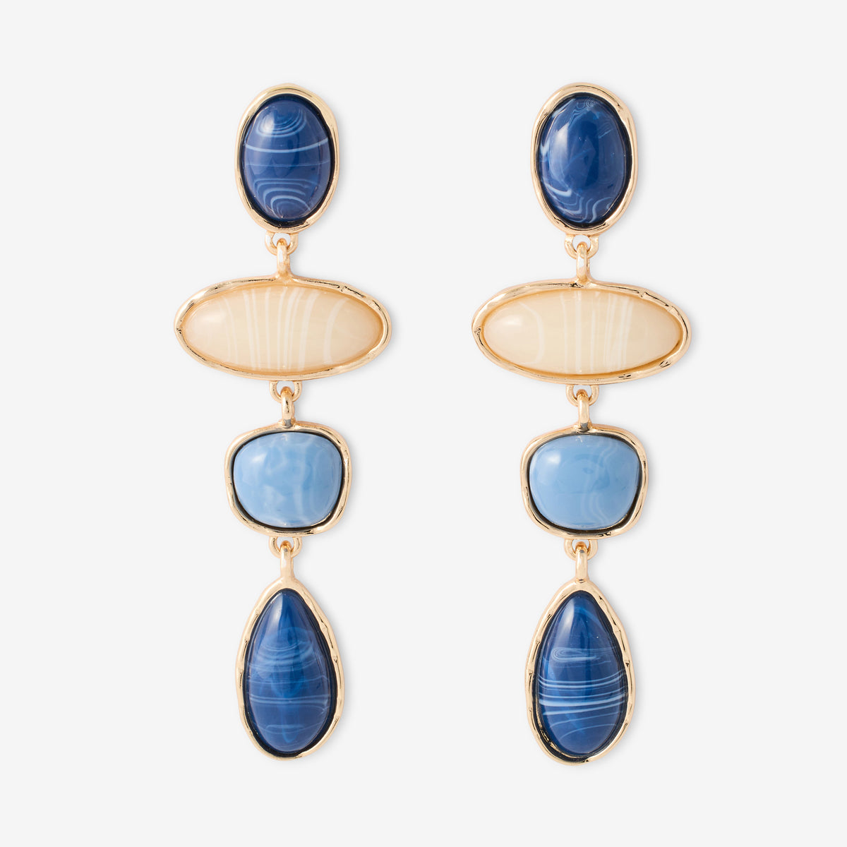 Longues boucles d'oreilles bleu et ivoire