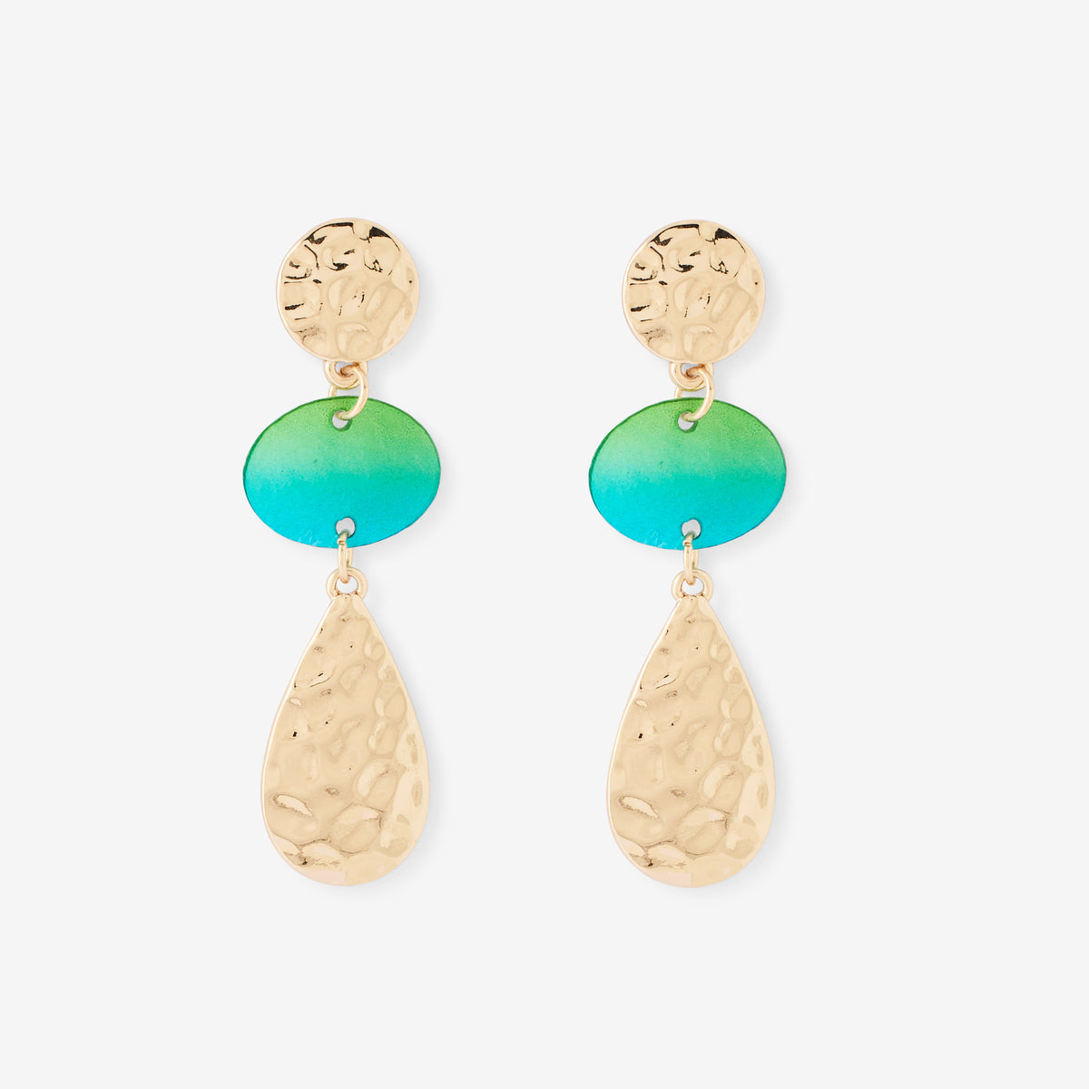 Boucles d'oreilles longues martelées bleu
