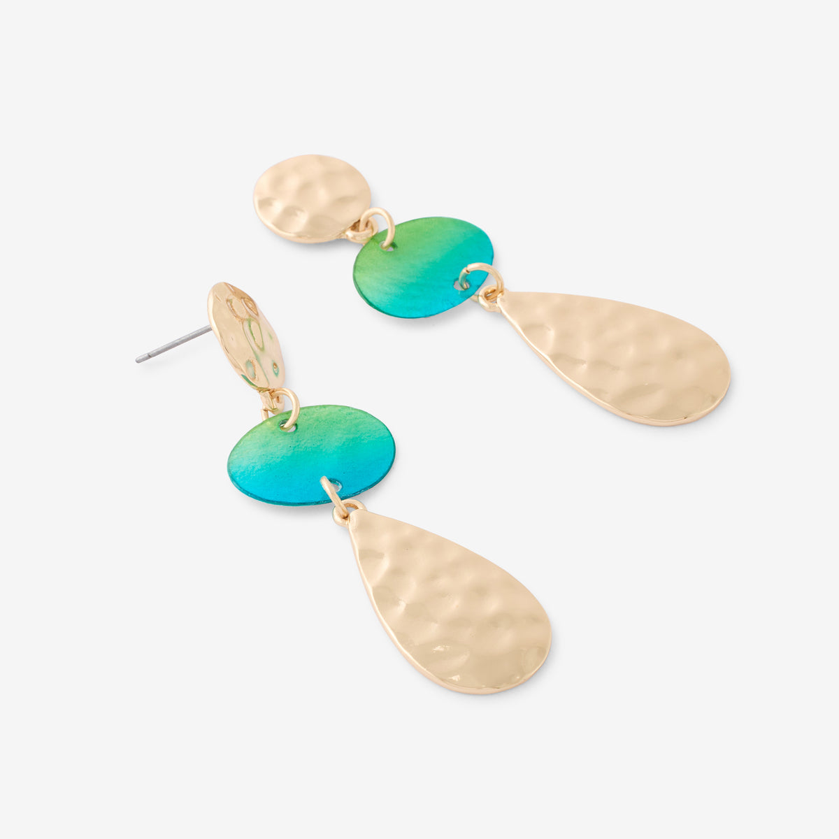 Boucles d'oreilles longues martelées bleu