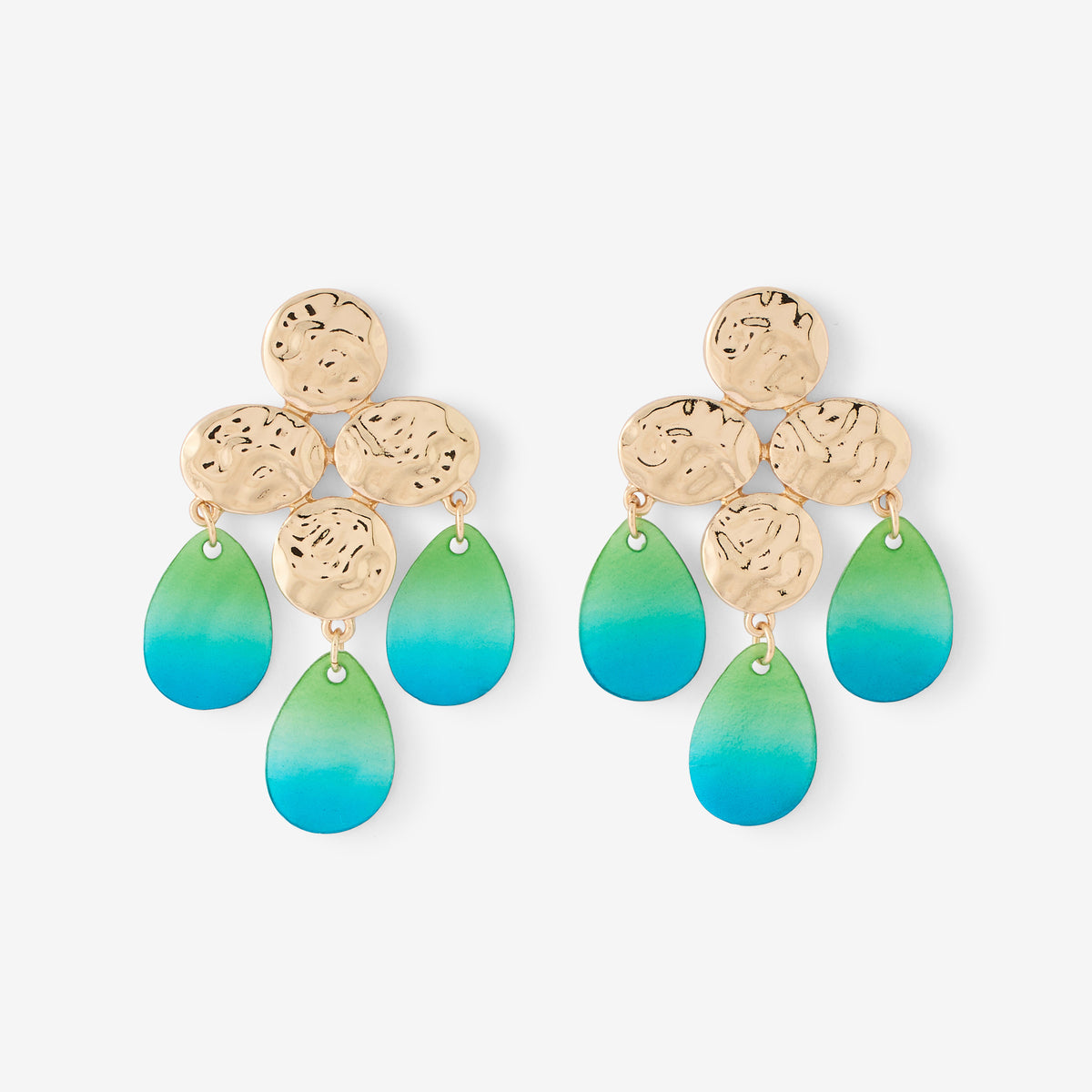 Boucles d'oreilles longues martelées avec goutte bleu