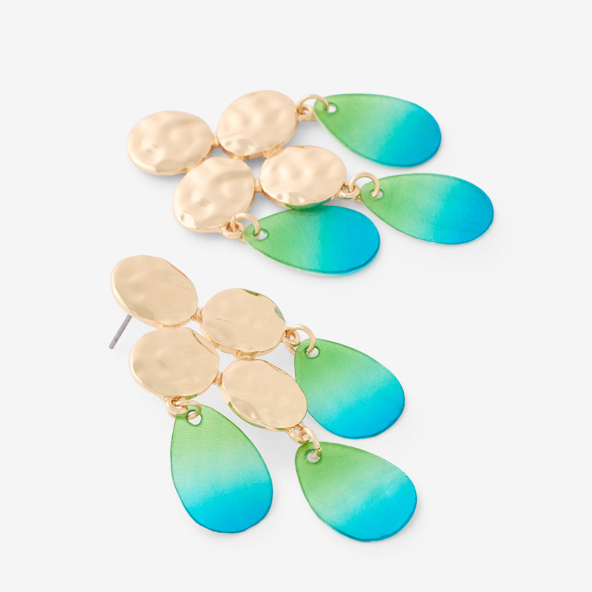 Boucles d'oreilles longues martelées avec goutte bleu