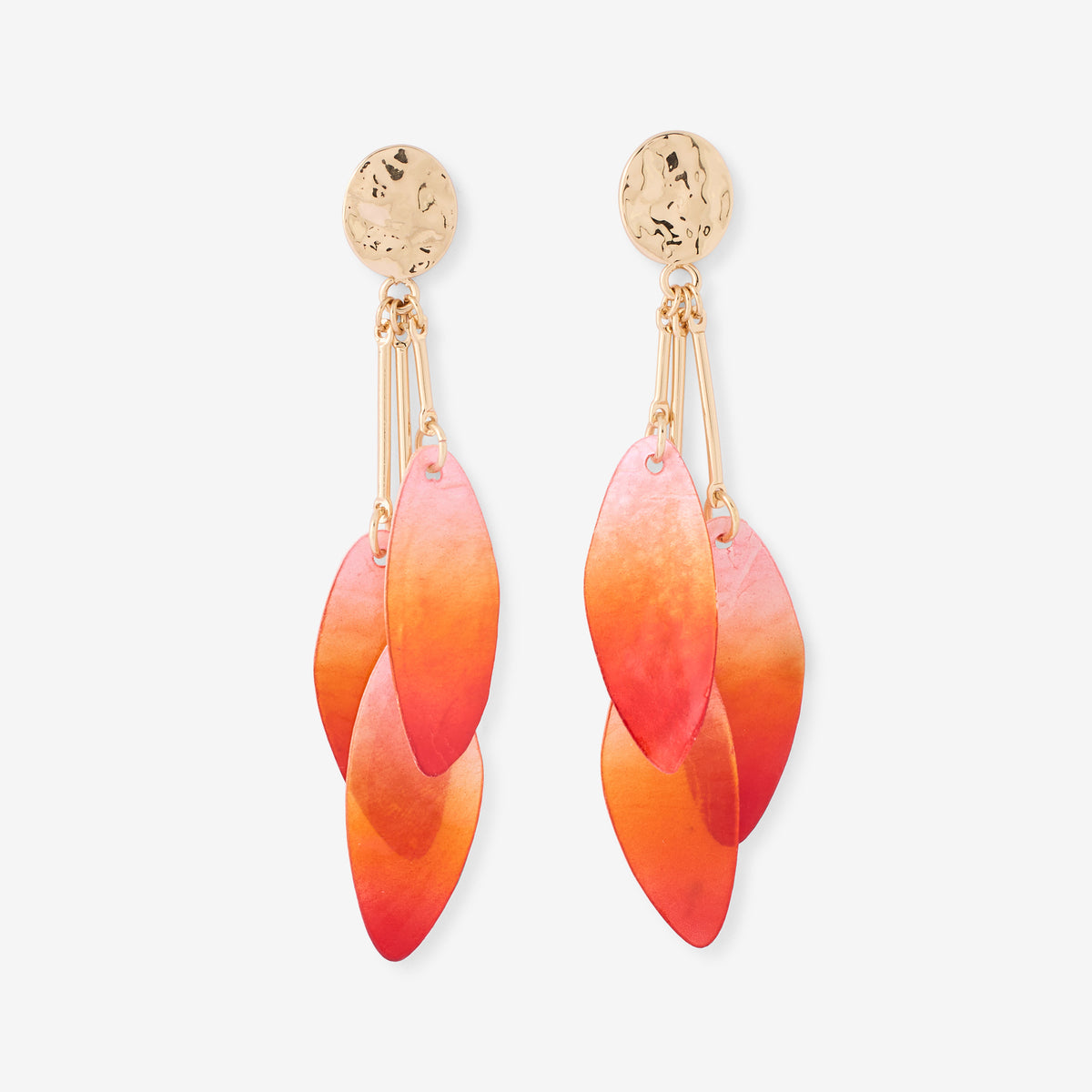 Boucles d'oreilles longues pétales en nacre orange