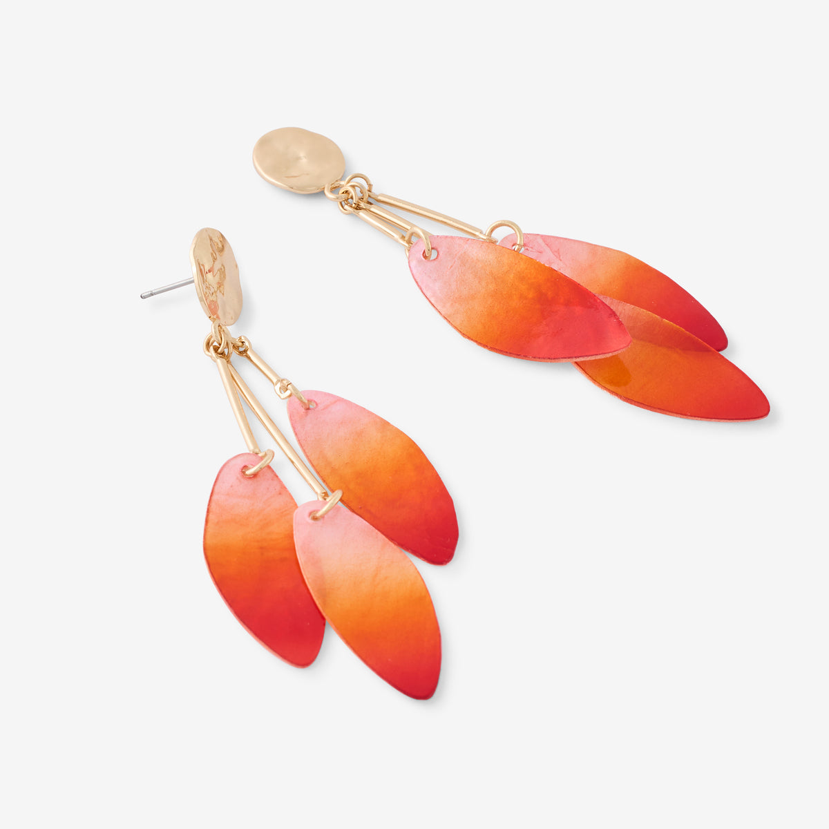 Boucles d'oreilles longues pétales en nacre orange