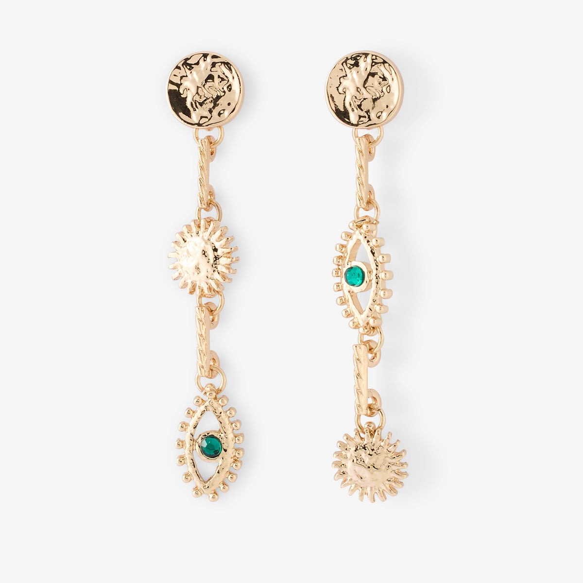 Boucles d'oreilles pendantes œil et soleil