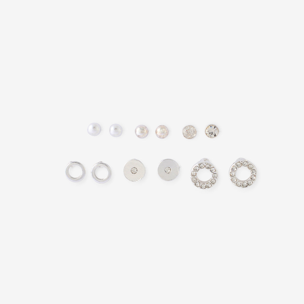 Set de 6 boucles d'oreilles puces argentées