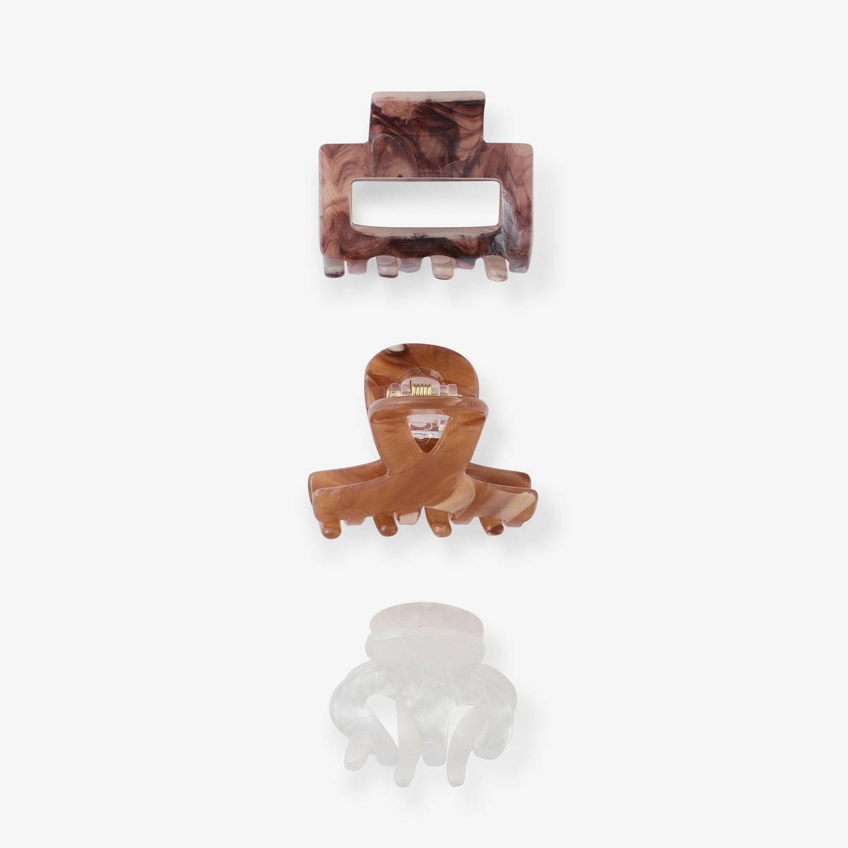 Set de 3 pinces à cheveux marron et ivoire