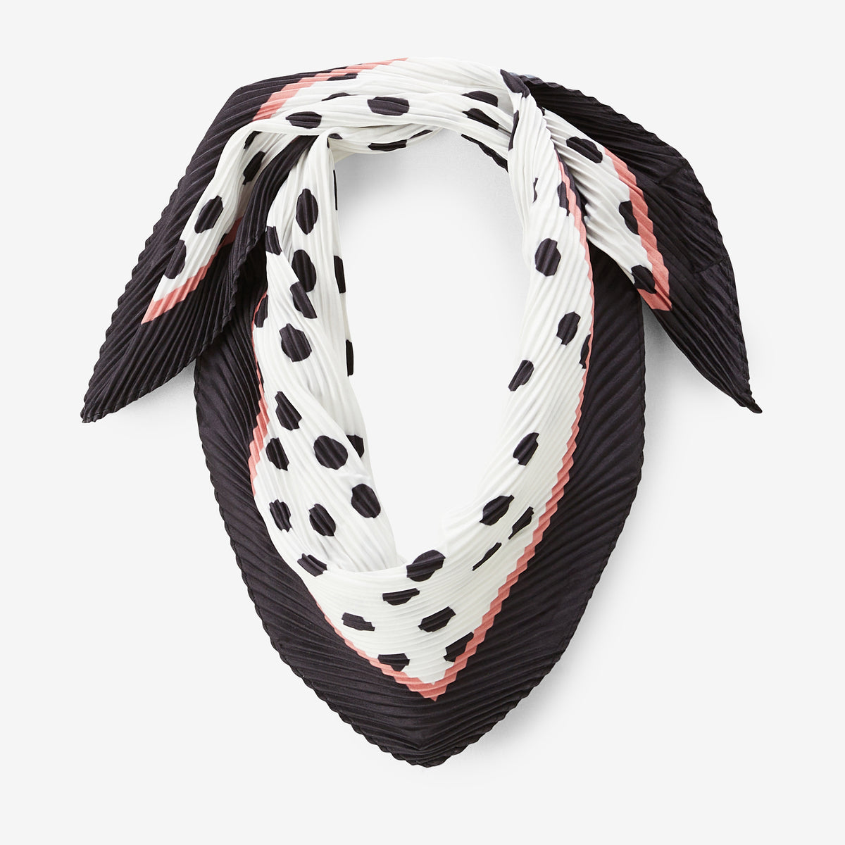 Foulard carré plissé à motif pois blanc et noir