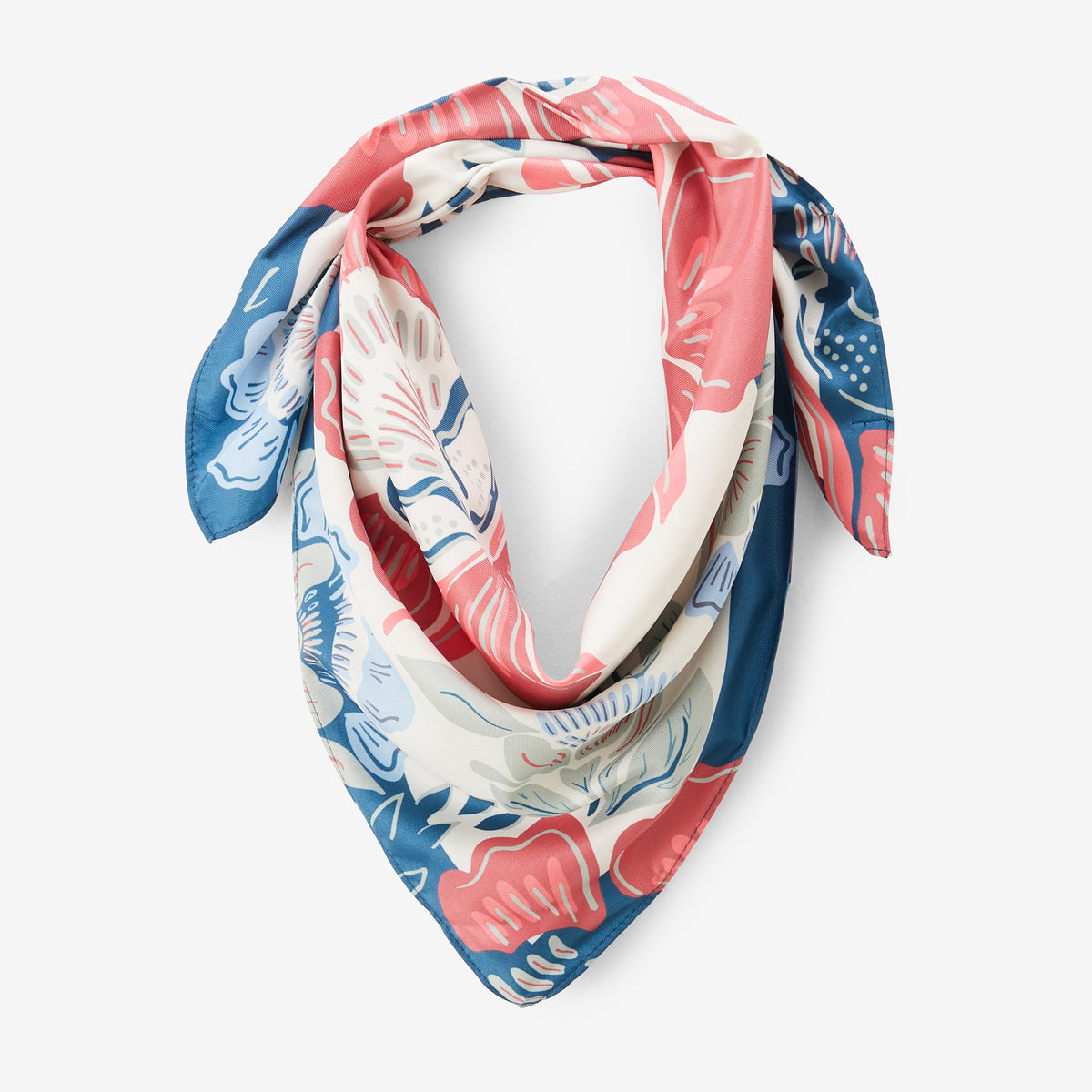 Foulard carré à fleurs roses et bleues