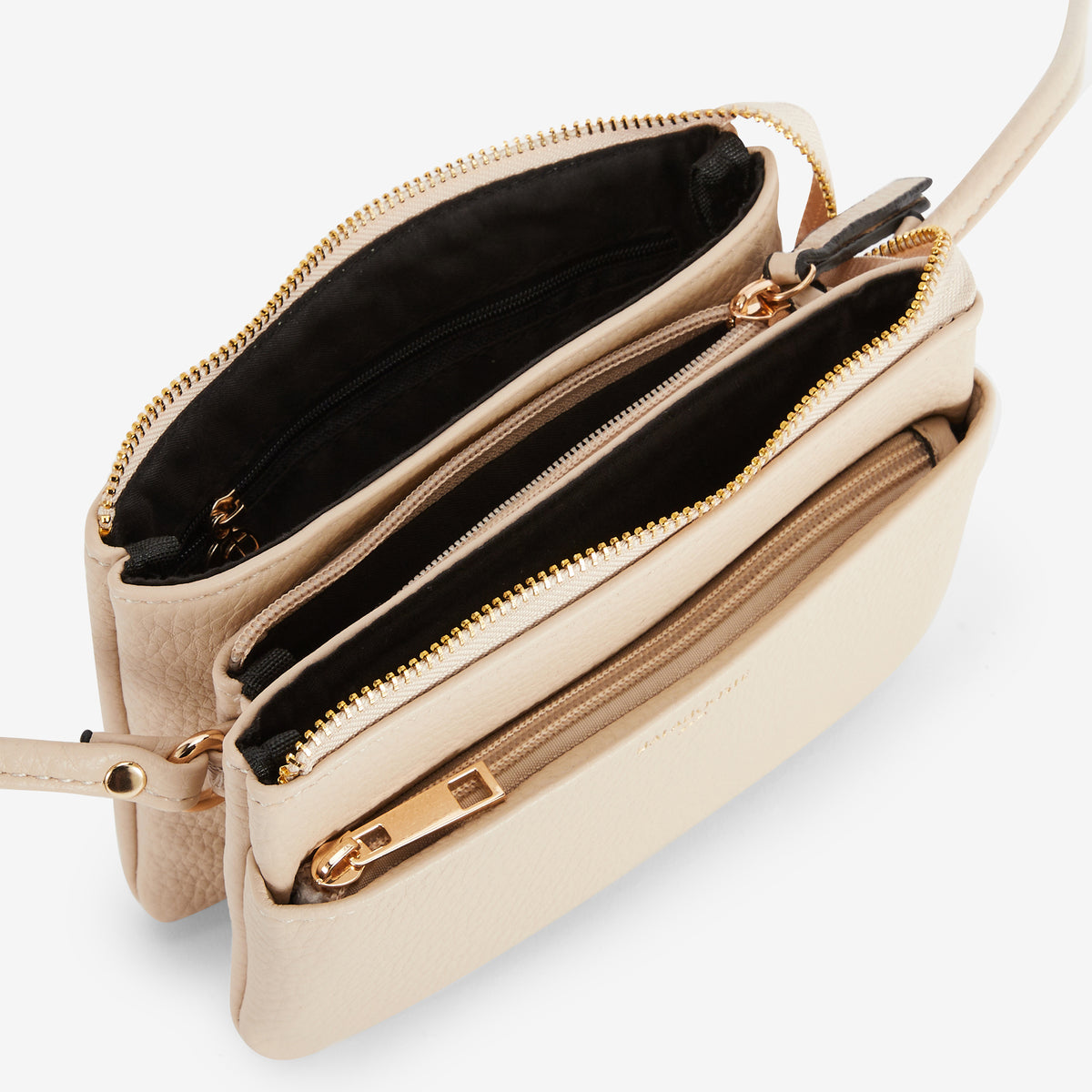 Pochette à bandoulière effet grainé beige