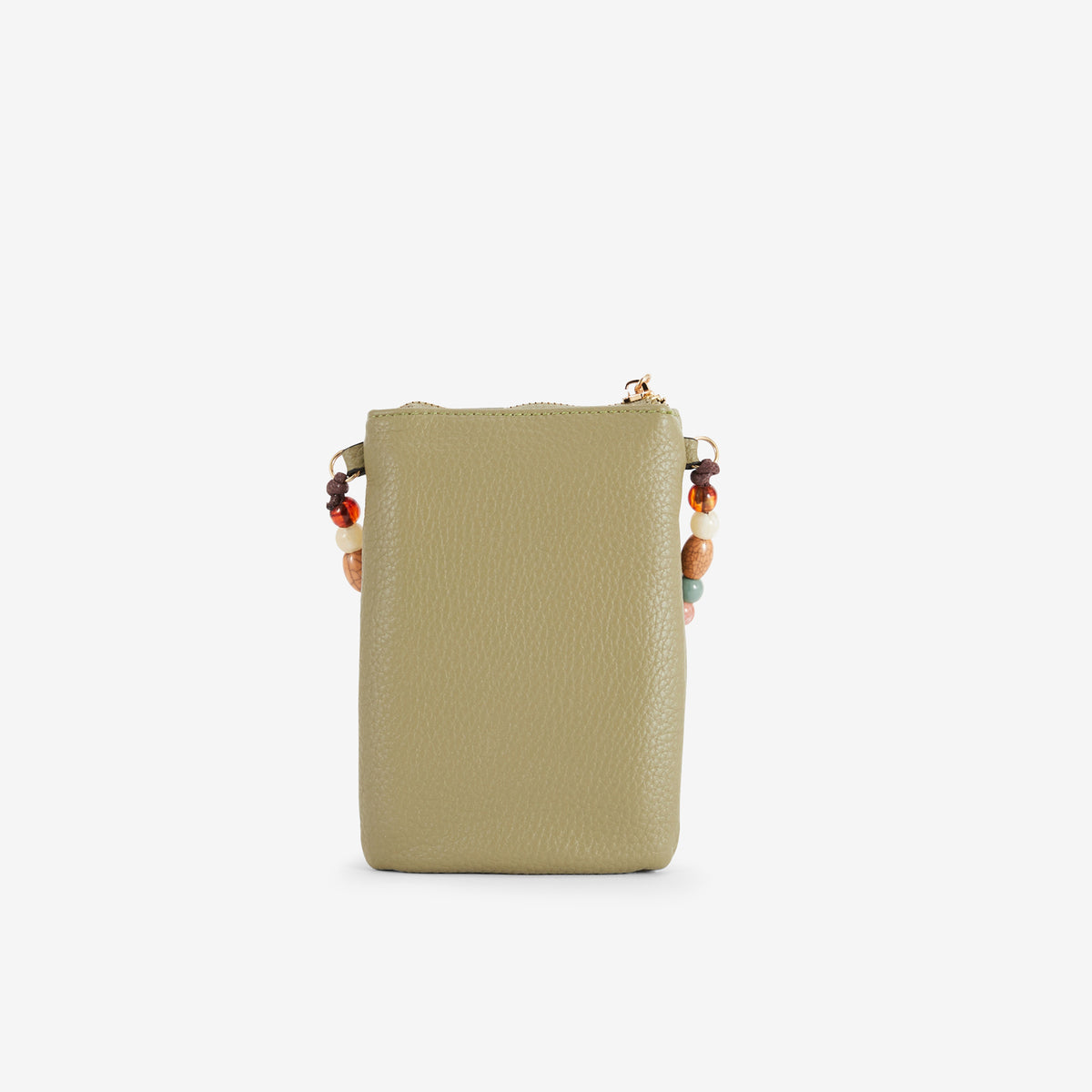 Pochette de téléphone kaki avec bandoulière perlée