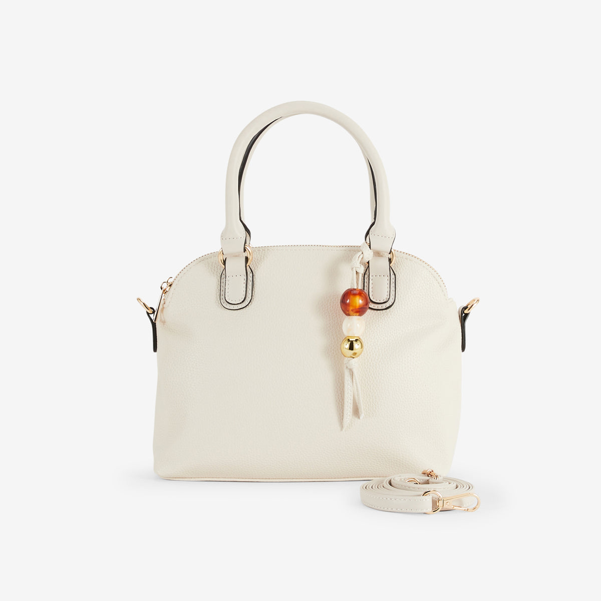 Petit sac porté main ivoire avec grigri de perles