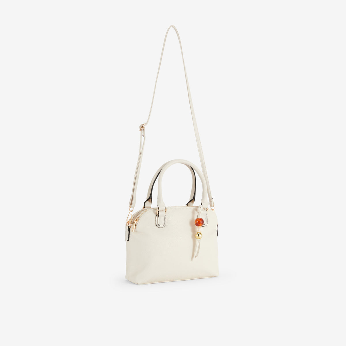 Petit sac porté main ivoire avec grigri de perles