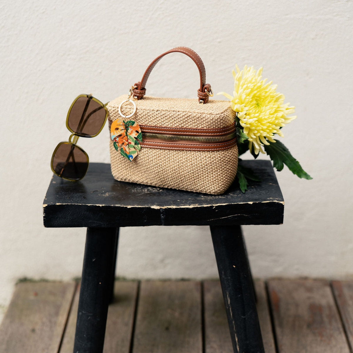 Vanity bi-matière beige et camel