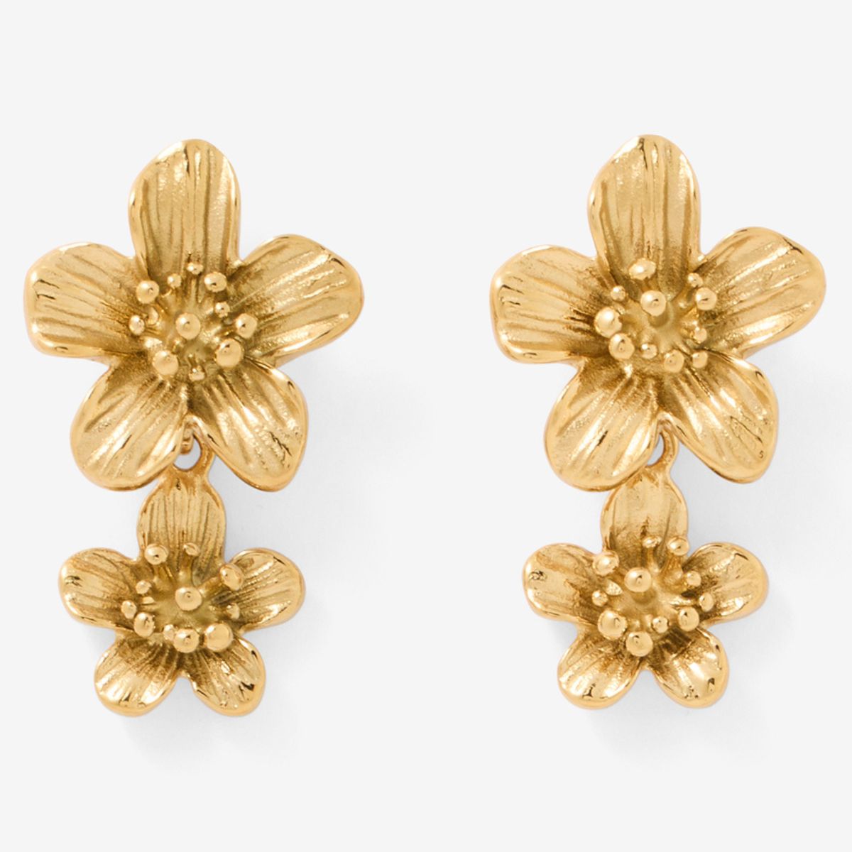 Boucles d'oreilles double fleur en acier inoxydable