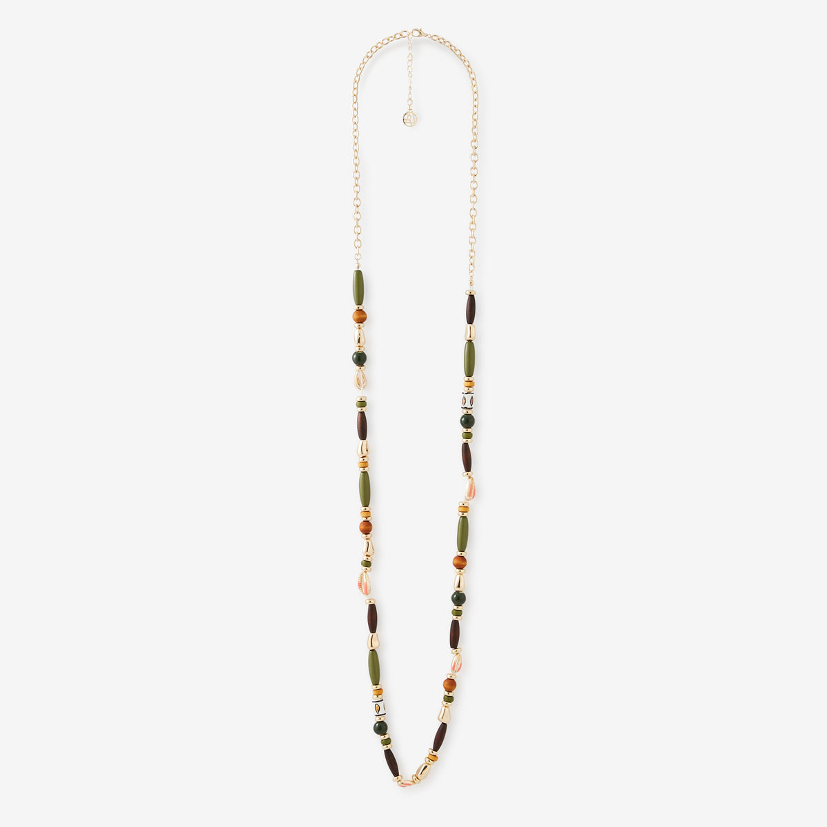 Sautoir perles fantaisie vert et marron