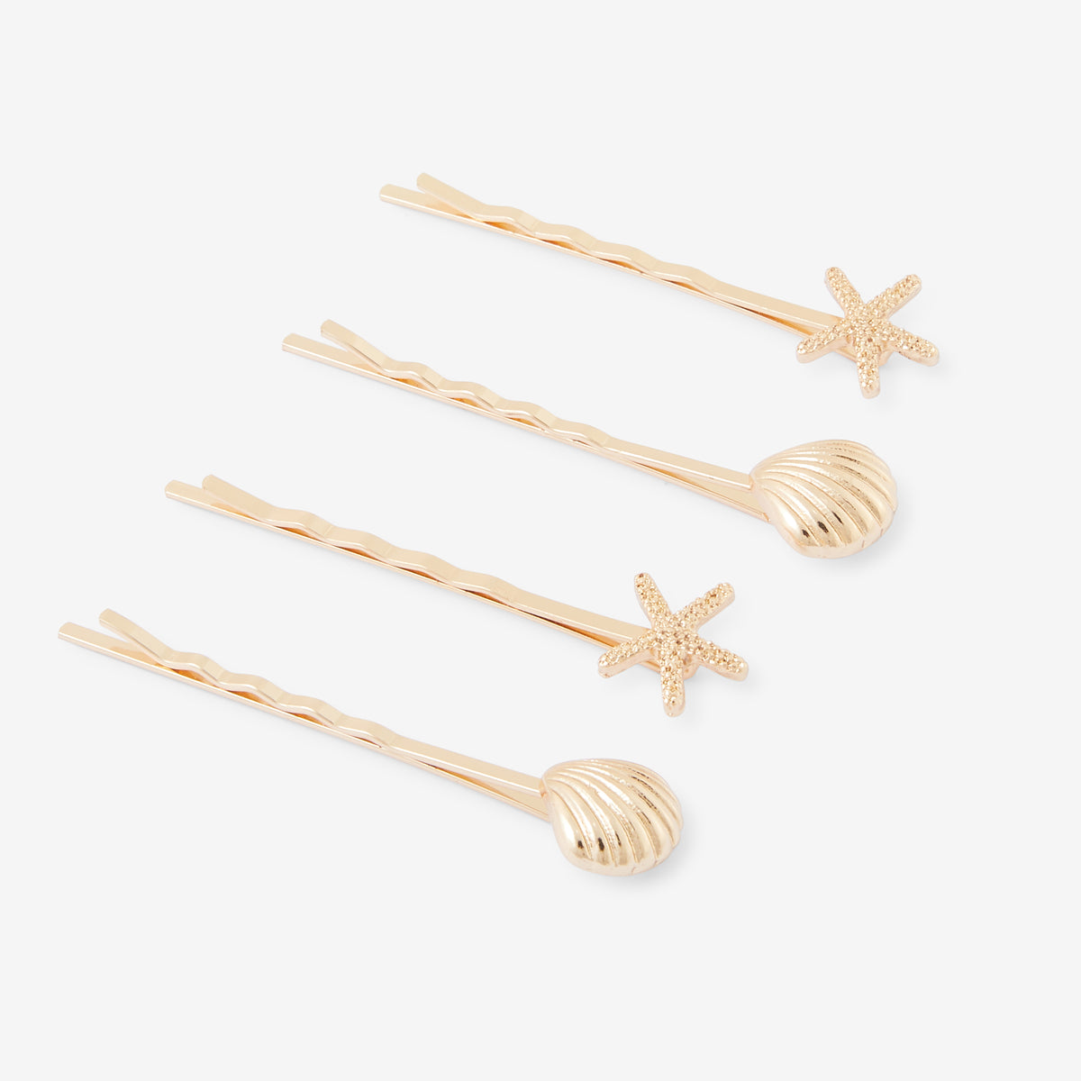 Set de 4 pinces plates à cheveux étoile de mer et coquillage