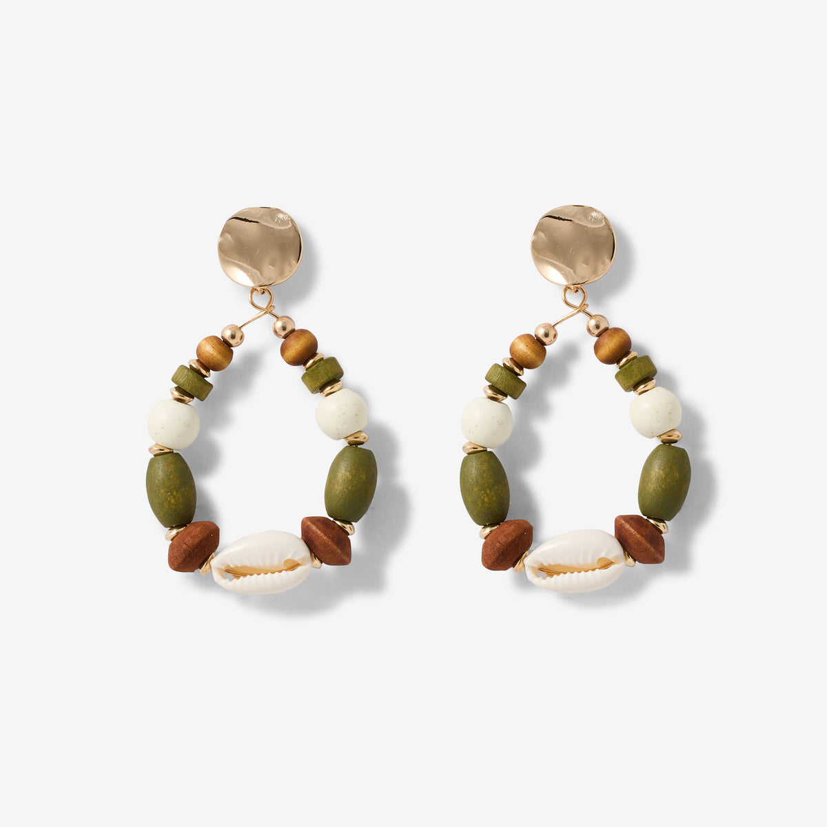 Boucles d'oreilles goutte perles fantaisie vert et marron