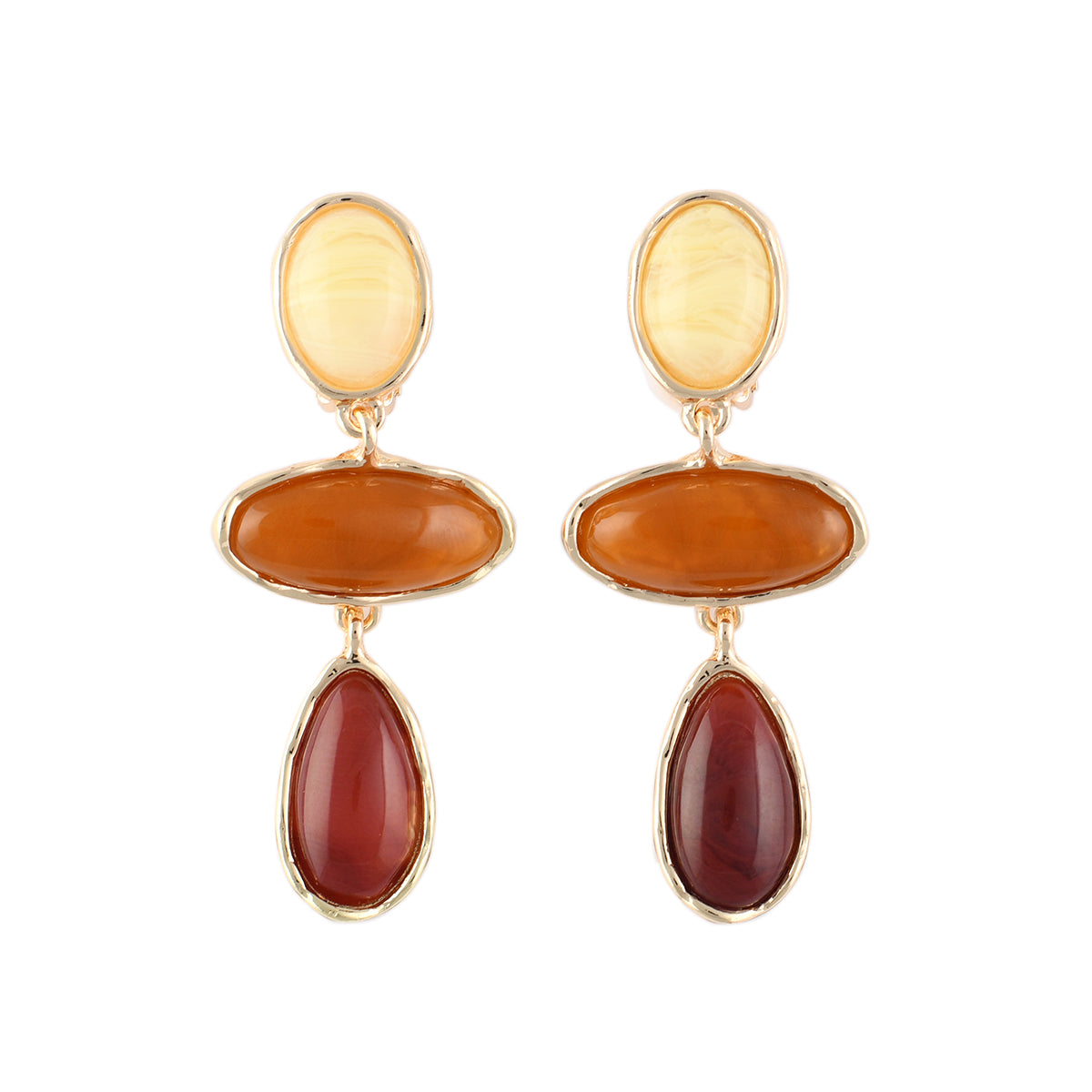 Boucles d'oreilles clips - cabochons marron