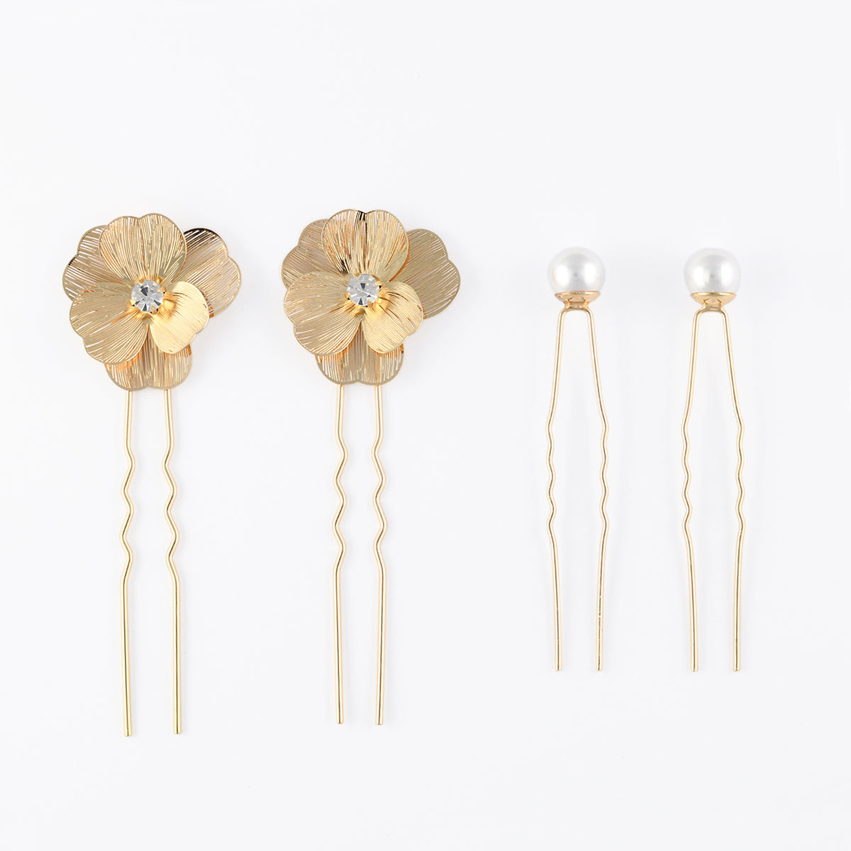 Set de 4 pinces fleurs strassées et perles