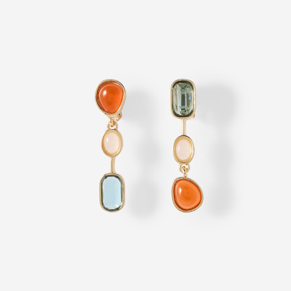 Boucles d'oreilles clips à cabochons orange, vert et bleu