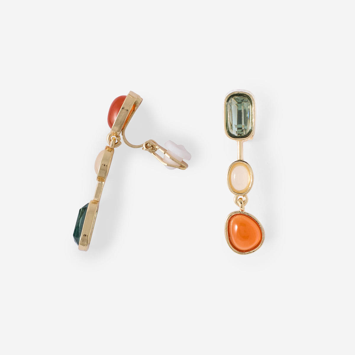 Boucles d'oreilles clips à cabochons orange, vert et bleu