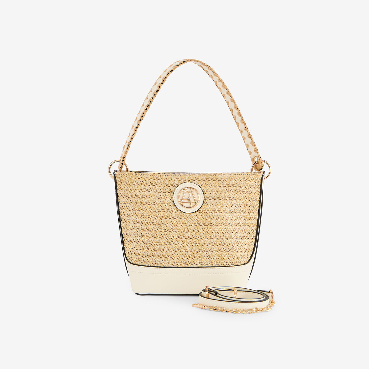 Petit sac seau effet paille blanc