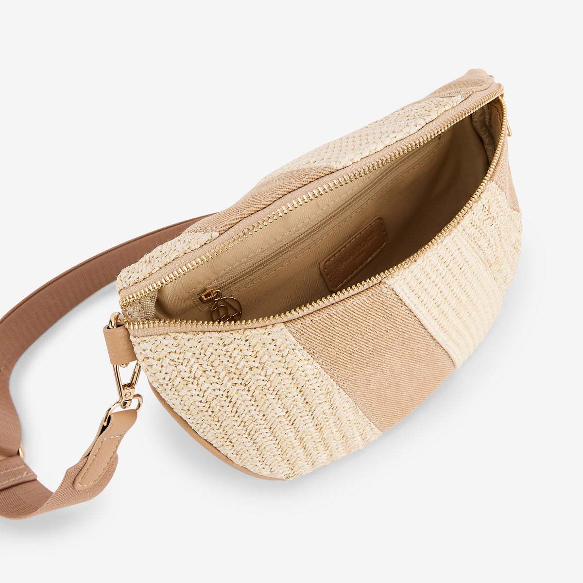 Sac banane patchwork beige