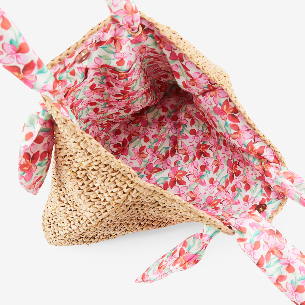 Sac paille anses foulard fleuries