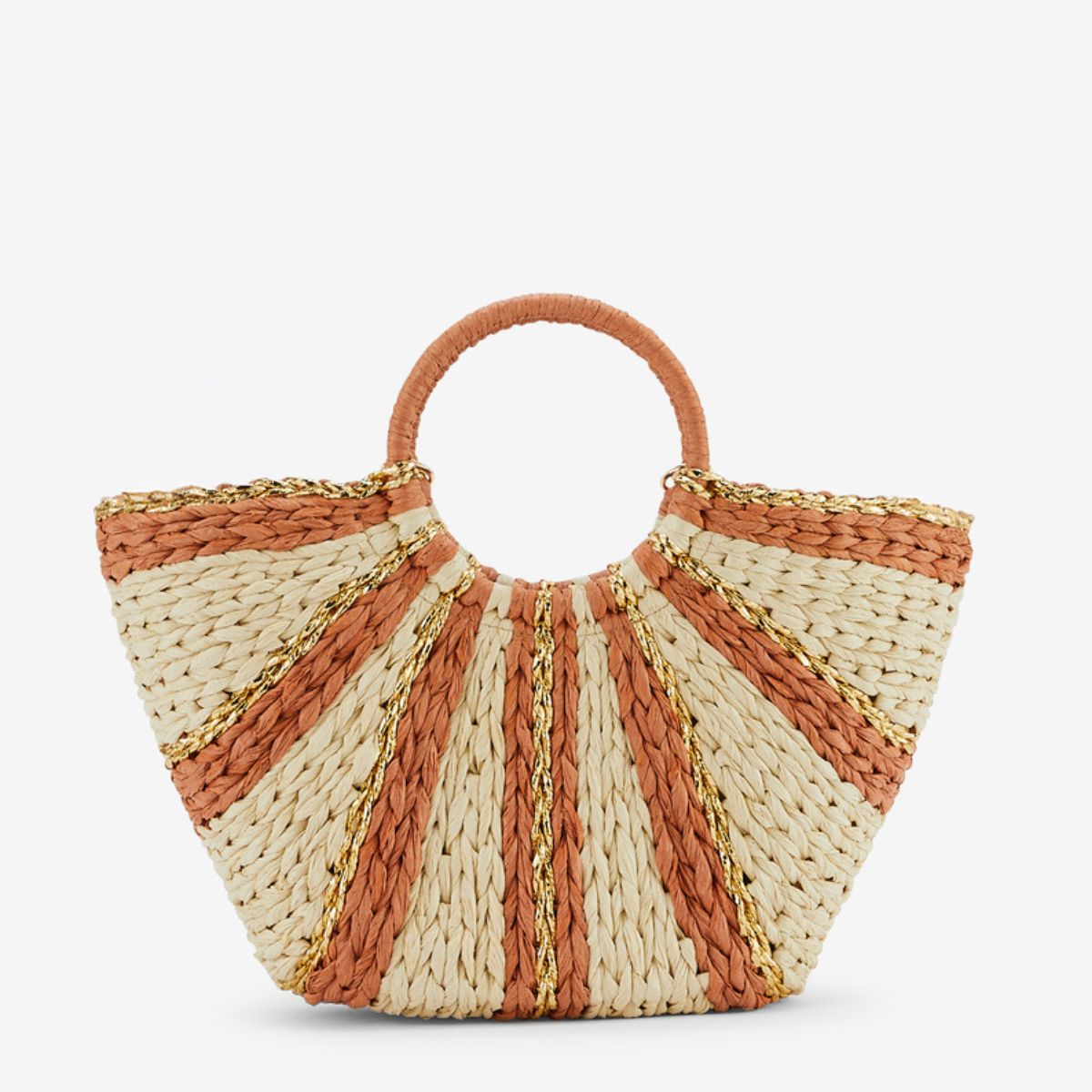 Sac panier à rayures orange et beige