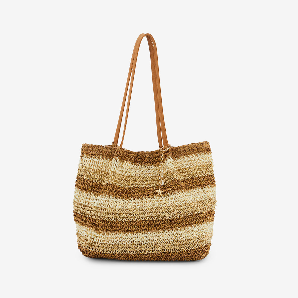 Cabas effet paille à rayures beige